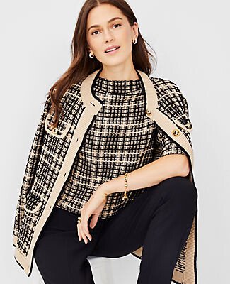 Petite Shimmer Plaid Mock Neck Sweater