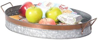 Galvanized Metal Oval Rustic Serving Tray with Handles