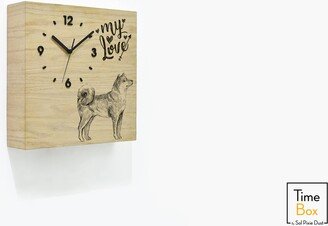 Wooden Time Box Clock - Natural Wood Shiba Inu Dog Wall Mount Table Mom New Puppy Pet Member Owner Dad