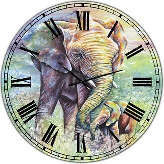 Designart Mother & Baby Elephant Rainbow Colors Oversized Cottage Wall Clock - 36 x 36