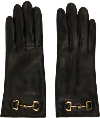 Black Leather Horsebit Gloves-AA