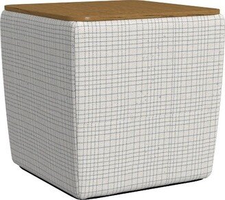 Storage Ottoman with Wood Top Mini Grid Pattern Sage