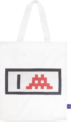 X Invader Pixelated Printed Tote Bag