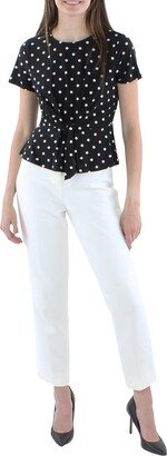 Petites Womens Tie Front Cropped Blouse
