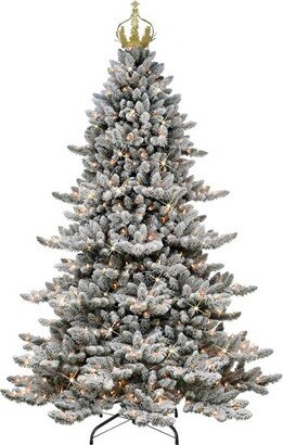 7.5ft Puleo Pre-Lit Flocked Slim Royal Majestic Spruce Artificial Christmas Tree with Gold Crown Treetop Clear Lights