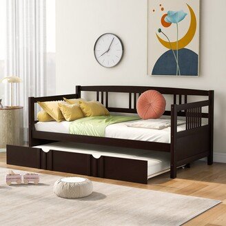 Sunmory Elegant Design Twin Size Daybed Wood Bed Kids Bed ith Twin Size Trundle