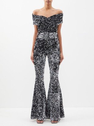 Sequinned Off-the-shoulder Jumpsuit