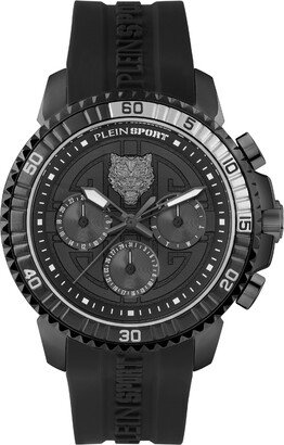 Men's Chronograph Date Quartz Powerlift Black Silicone Strap Watch 45mm