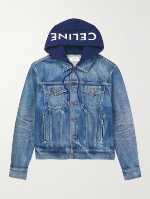 Denim and Logo-Print Cotton-Jersey Hooded Trucker Jacket