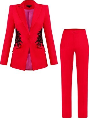 Tia Dorraine Red Fantasy Tailored Suit With Embroidery