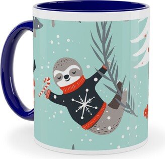 Mugs: Slothy Holidays Ceramic Mug, Blue, 11Oz, Multicolor