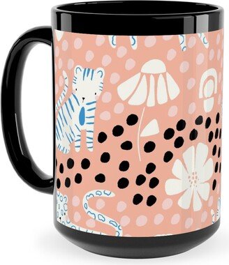 Mugs: Jungle Cats - Pink Ceramic Mug, Black, 15Oz, Pink