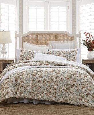 Bramble Floral Cotton Reversible 2-Piece Comforter Set, Twin - Persimmon, Wheat