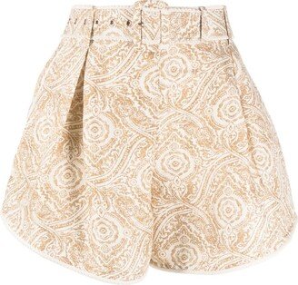 IXIAH Stonemark-print belted mini shorts