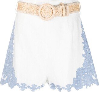 Raie lace-trim belted shorts