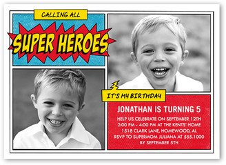 Boy Birthday Invitations: Super Hero Celebration Birthday Invitation, Red, Standard Smooth Cardstock, Square