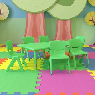 24''W x 48''L Rectangular Green Plastic Height Adjustable Activity Table Set with 6 Chairs