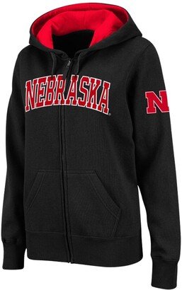 Women's Stadium Athletic Black Nebraska Huskers Arched Name Full-Zip Hoodie