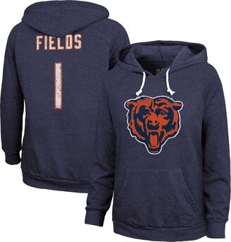 Women's Threads Justin Fields Navy Distressed Chicago Bears Name and Number Pullover Hoodie