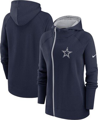 Women's Navy Dallas Cowboys Asymmetrical Raglan Full-Zip Hoodie