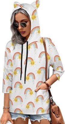 MENRIAOV Cute Sun Rainbow Womens Cute Hoodies with Cat Ears Sweatshirt Pullover with Pockets Shirt Top S