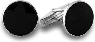 Men's Round Onyx Cuff Links in Sterling Silver