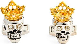 Rhodium And Gold-Plated King Skull Cufflinks