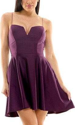 Juniors' Plunge-Neck Lace-Up Skater Dress