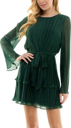 Juniors' Pleated Bell-Sleeve Dress