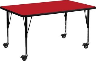 Mobile 24''W x 48''L Rectangular Red HP Laminate Activity Table - Height Adjustable Short Legs