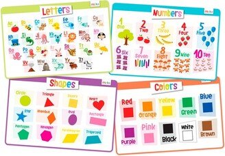 merka Kids Toddler Silicone Placemat for Dining Table - Alphabet Letters, Numbers, Shapes and Colors Set of 4