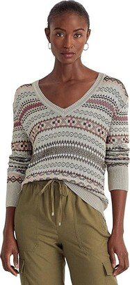 Fair Isle V-Neck Sweater (Multi) Women's Clothing