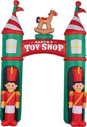 Fraser Hill Farms 10-Foot Tall Santa's Toy Shop Archway with Toy Soldiers And Rocking Horse Blow Up Inflatable