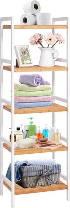 Porch & Den 4-tier/5-tier Bamboo Storage Shelf Adjustable Shelf Rack for Bathroom Living Room Kitchen Plant Stand, Natural&White