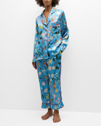 Cropped Holiday-Print Satin Pajama Set