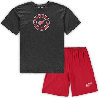 Men's Concepts Sport Red, Heathered Charcoal Detroit Red Wings Big and Tall T-shirt and Shorts Sleep Set - Red, Heathered Charcoal