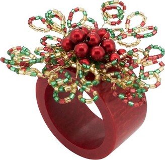 Saro Lifestyle Radiant Refinement Beaded Napkin Ring (Set of 4), Red