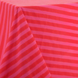 Kate Austin Designs Square Organic Cotton Table Cloth In Red And Pink Cabana Stripe Block Print