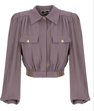 Spread-Collared Cropped Blouse