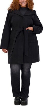 Juniors' Trendy Plus Size Hooded Belted Wrap Coat