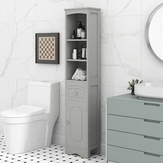 Tall Freestanding Bathroom Storage Cabinet With Drawers And Adjustable Dividers, Gray