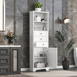 Joliwing White Tall Bathroom Cabinet with Drawers and Adjustable Shelves - Bathroom Cabinet