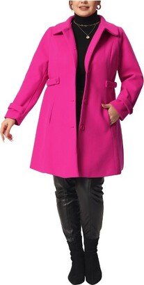 Agnes Orinda Women's Plus Size Peter Pan Collar Elegant Single Breasted Pockets Pea Coat Hot Pink 1X