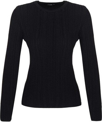 Rue Les Createurs Basic Ribbed Black Knit Blouse