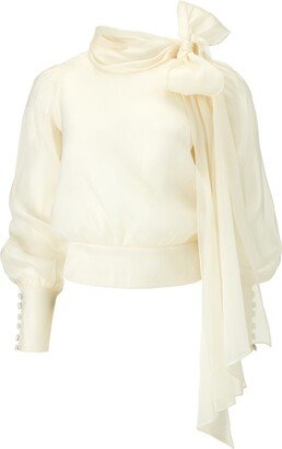 Lita Couture Flawless Beige Bow Blouse