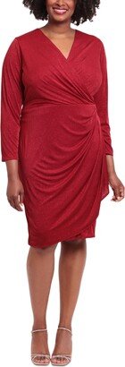 Plus Size Ruched Surplice Glitter-Knit Dress