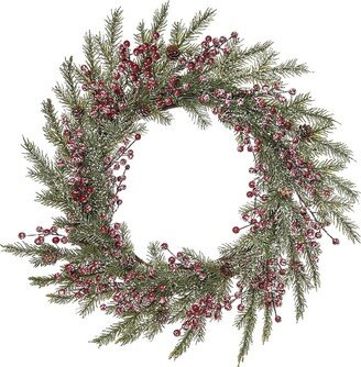 Natural Fiber 24In Multicolored Christmas Snowy Berry Wreath