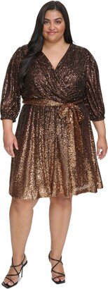 Plus Size Ombre Sequined Faux-Wrap Dress