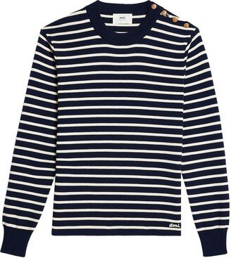 Striped Button-Shoulder Merino Jumper