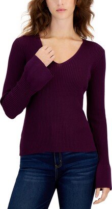 Juniors' V-Neck Bell-Sleeve Sweater